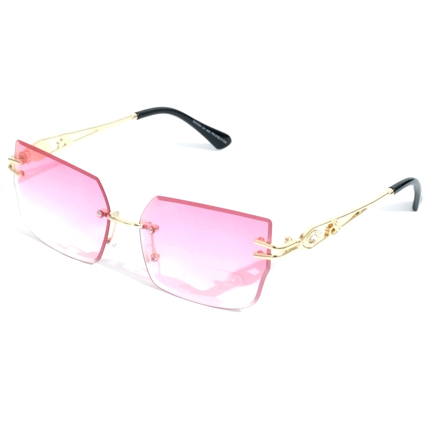 Enchant in Rose Gold Pink: Chic Rimless Sunglasses with a Modern Twist