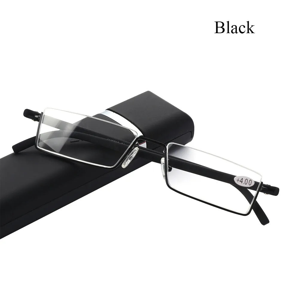 Portable Eyeglasses Semi Rimless Reading Glasses Half Frame with Case Reader
