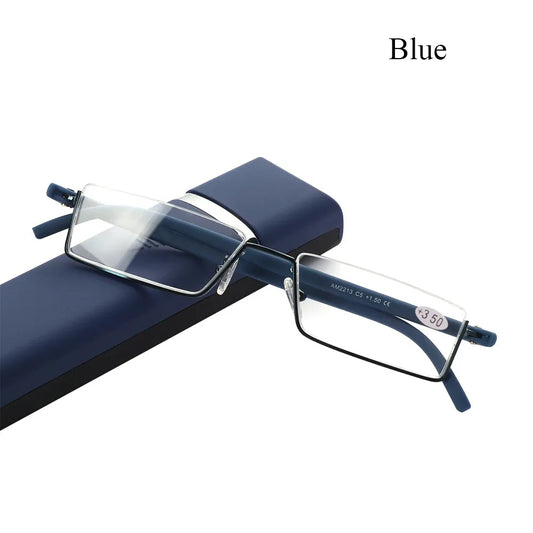 Portable Eyeglasses Semi Rimless Reading Glasses Half Frame with Case Reader