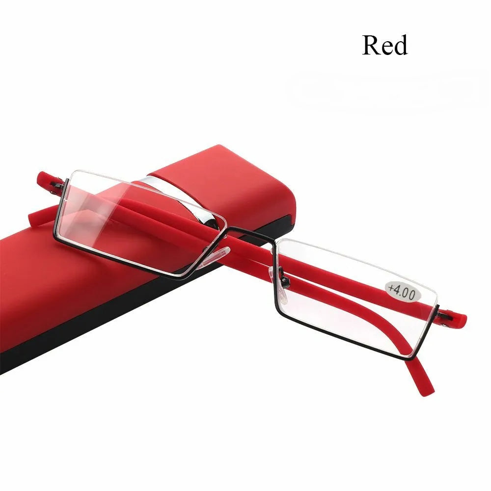 Portable Eyeglasses Semi Rimless Reading Glasses Half Frame with Case Reader