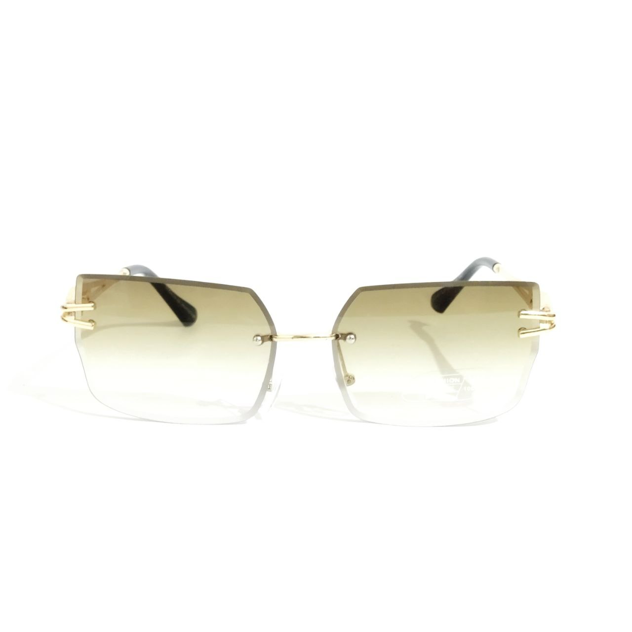Green Lens Gold Frame Chic Rimless Sunglasses