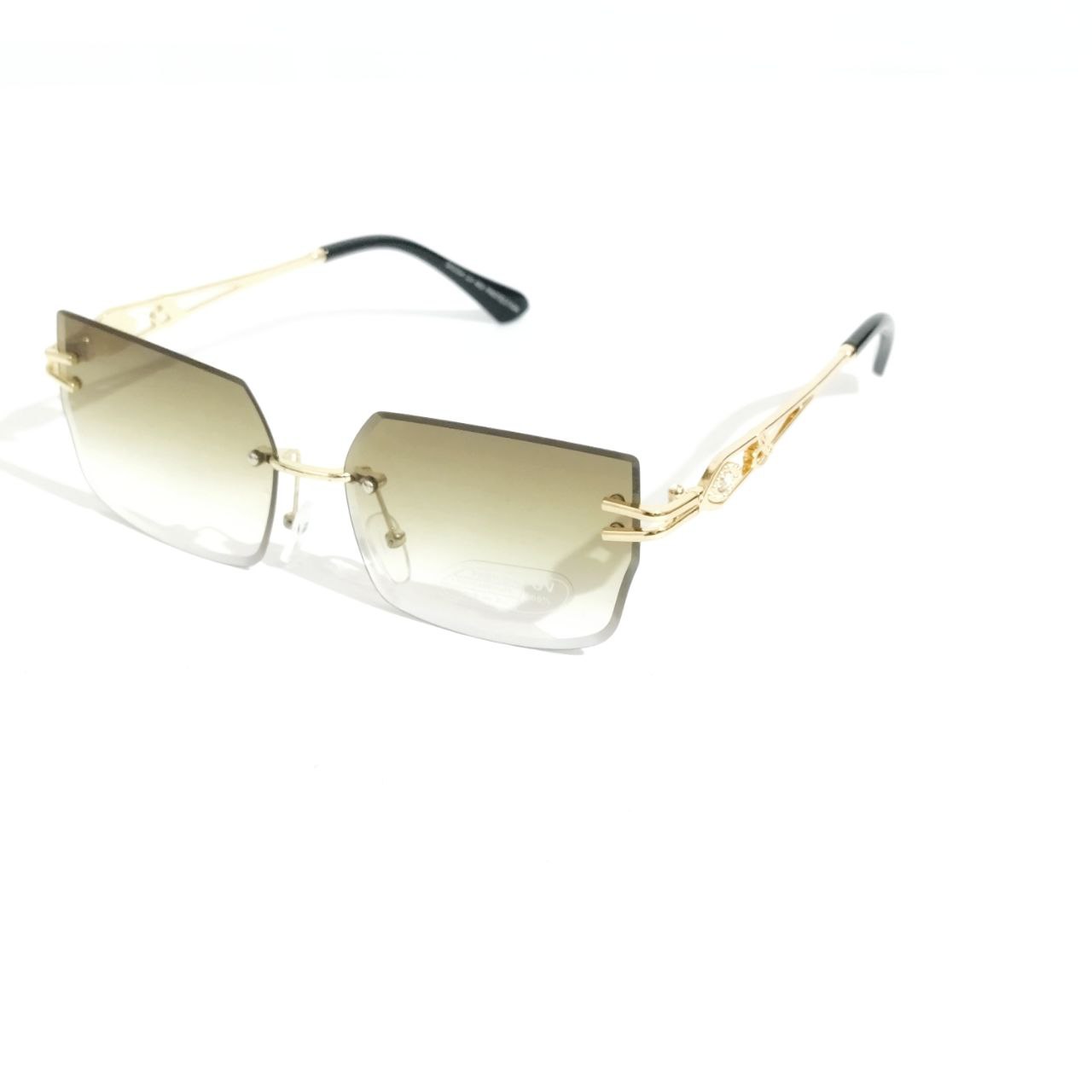 Green Lens Gold Frame Chic Rimless Sunglasses