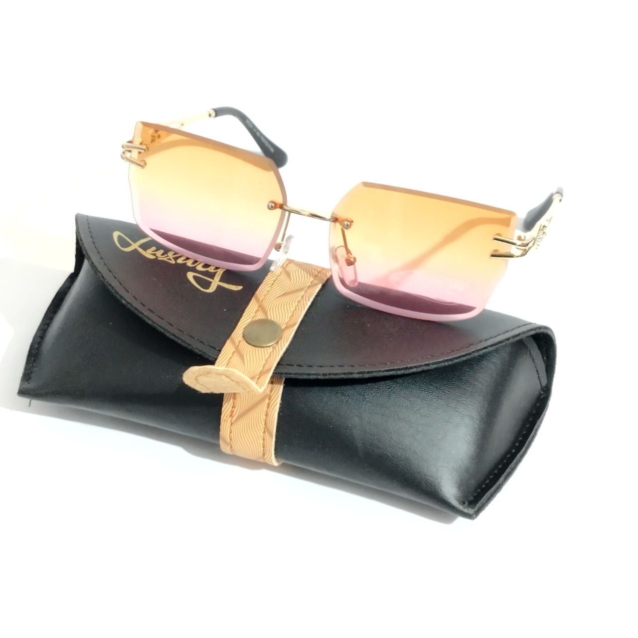 Yellow Pink Gradient Rimless Sunglasses - Main Image