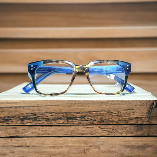 Brown Blue Square Progressive Multifocal Reading Glasses Blue Light Filter Lens