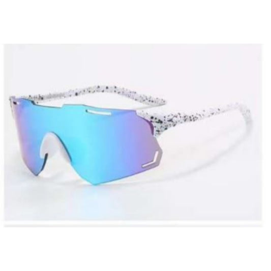 Cycling Sunglasses White Frame Blue Mirror Lens