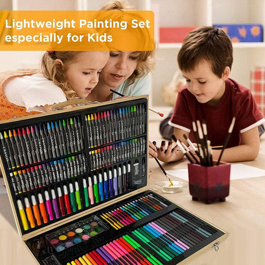 180pcs Wooden Box Drawing Set, Children and Students Watercolor Pens, Oil Painting Sticks, Crayons, Oil Painting Tools, Color Pencil Holder, Artist Tool for Set