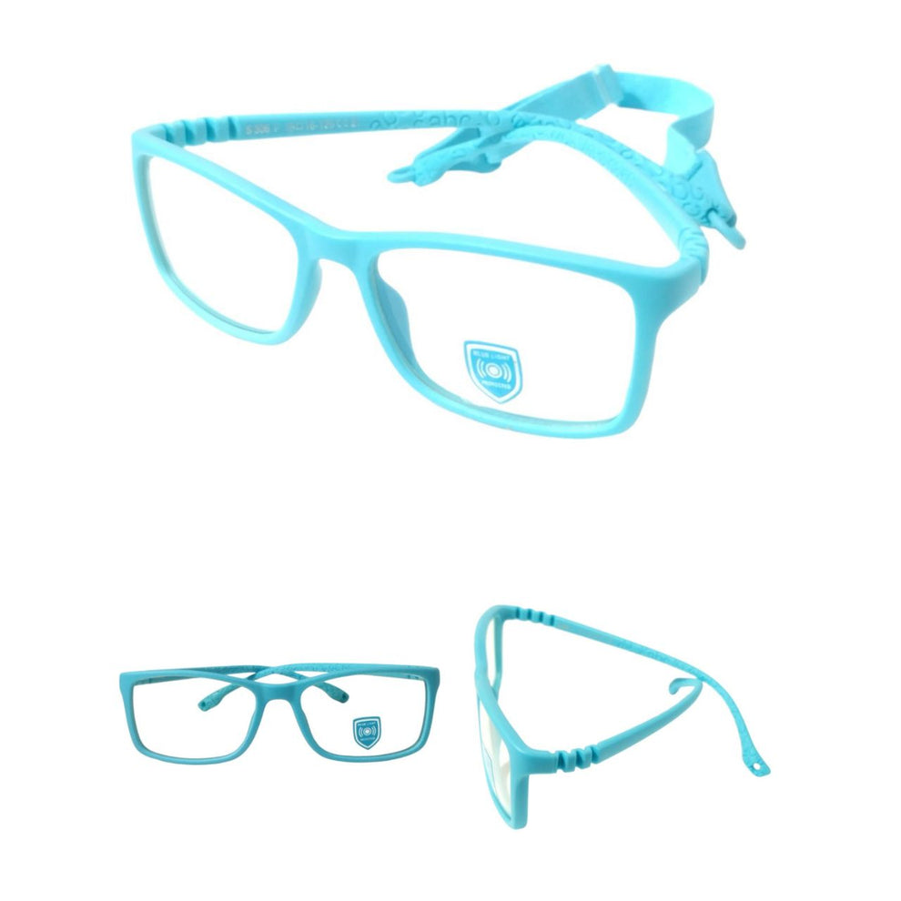 Light Aqua Blue Unbreakable Kids Flexible Rectangle Glasses Age 4 to 7