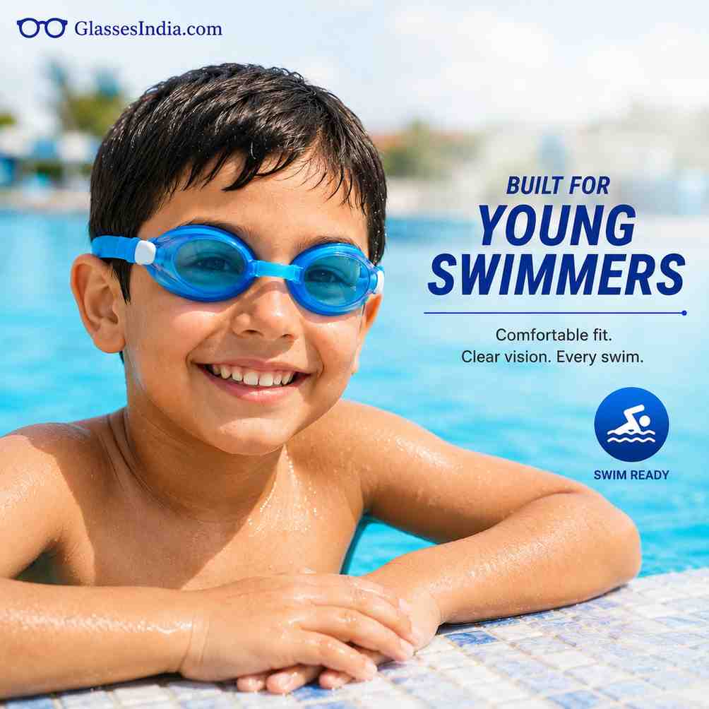 Boy with prescription swimming goggles