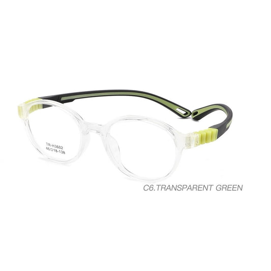 Round Kids Unbreakable Glasses TR 6802 Transparent Green