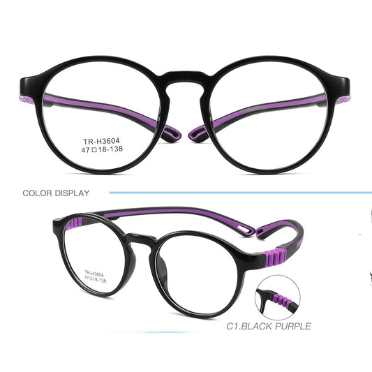 Round Kids Unbreakable Glasses TR 6804 Black Purple