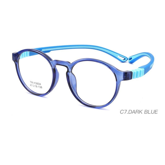 Round Kids Unbreakable Glasses TR 6804 Dark Blue