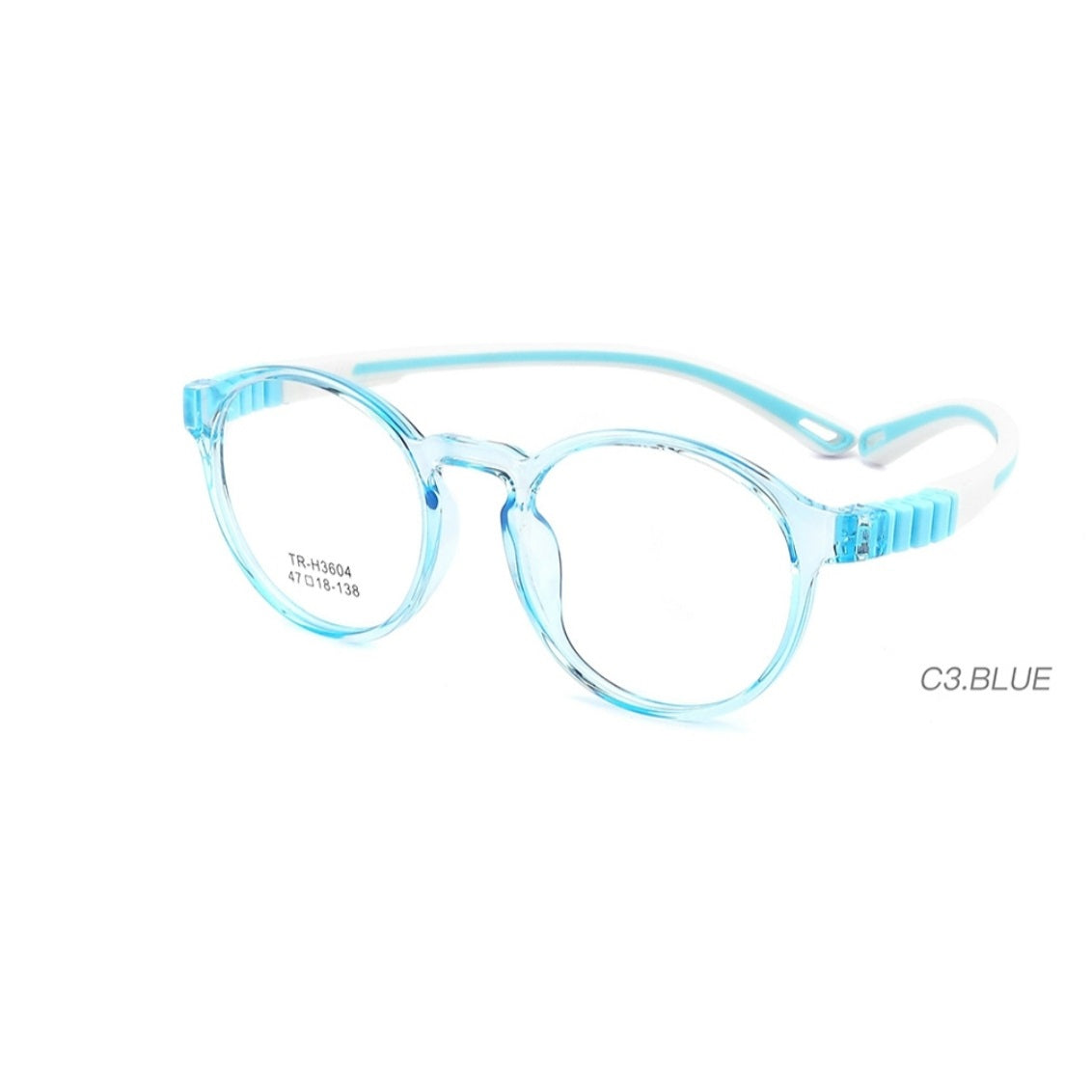 Round Kids Unbreakable Glasses TR 6804 Transparent Blue