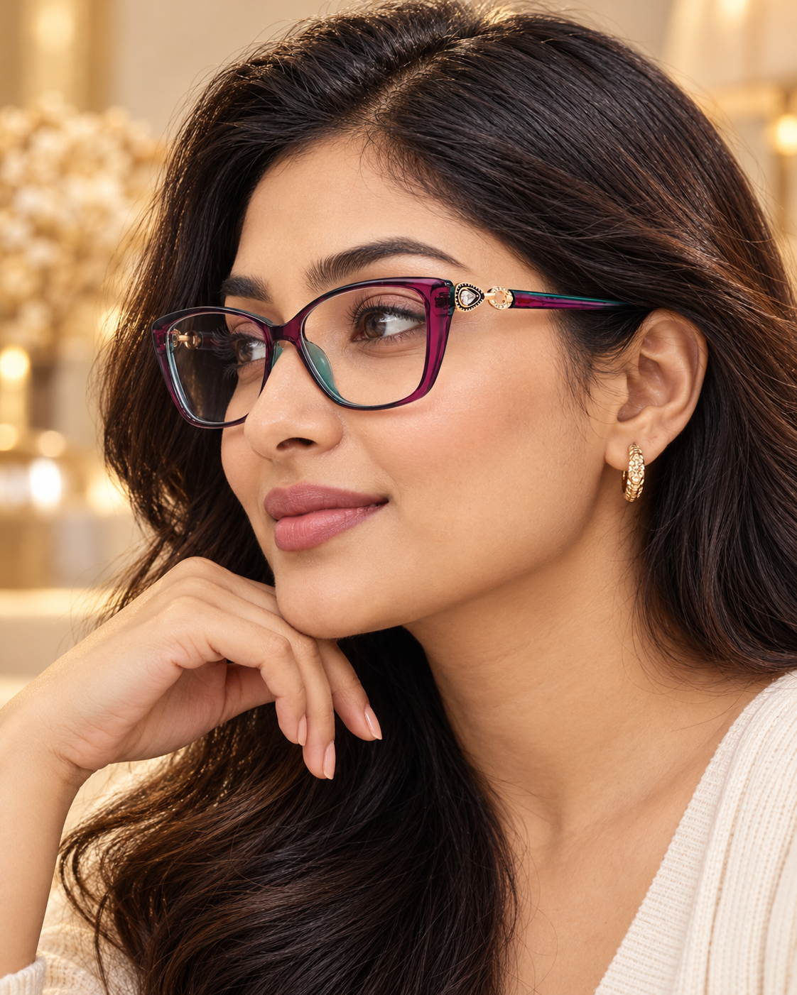 Woman wearing ICN 3692 cat eye eyeglasses lifestyle photograph 7