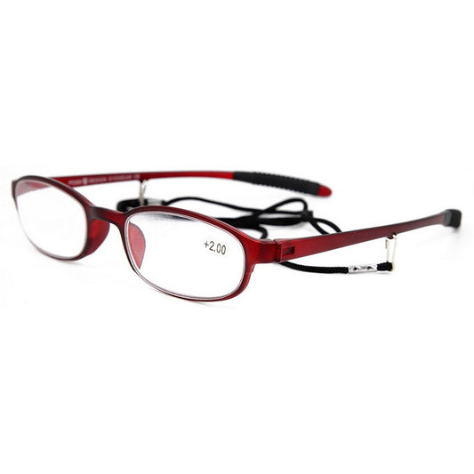 Red TR90 Oval Frame Reading Glasses with Thread - Durable and Flexible
