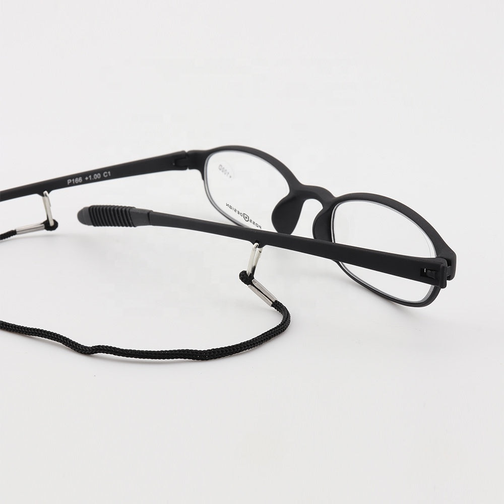 TR90 Flexible Memory Computer Reading Glasses with Thread - Black Oval Full Frame
