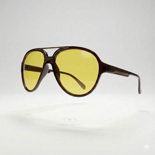 Pilot Shape Night Driving Glasses – Yellow High-Contrast Lenses