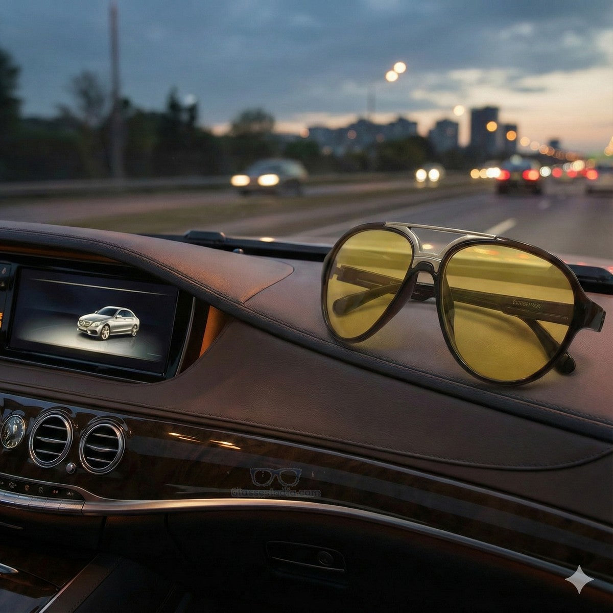 Pilot Shape Night Driving Glasses – Yellow High-Contrast Lenses