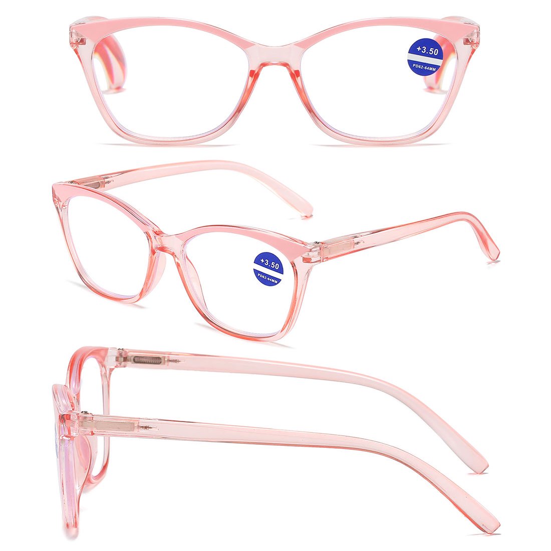 ARTView Pink Designer Full Frame Cat Eye Progressive Glasses for Women with Blue Light Filter