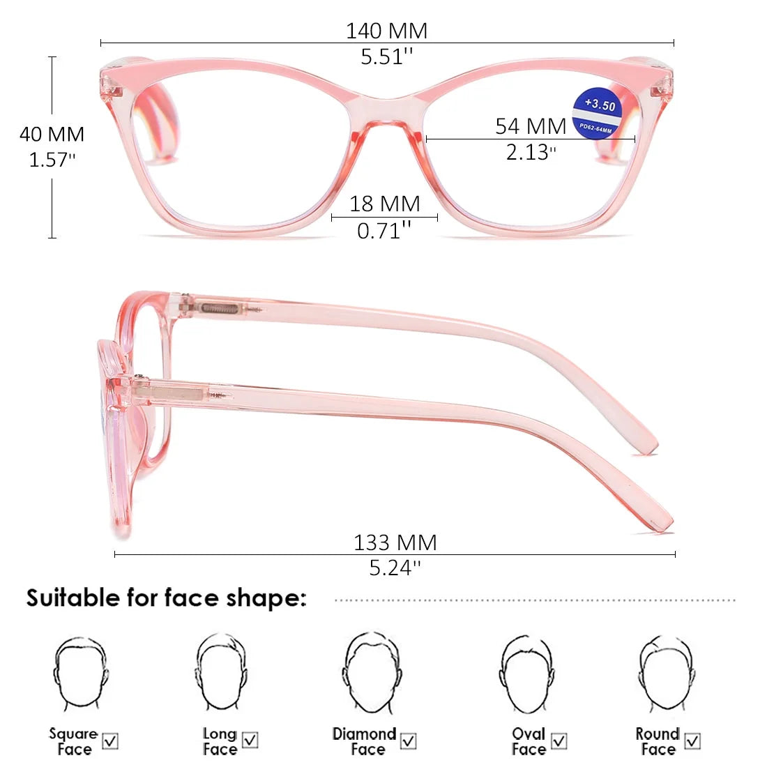 ARTView Pink Designer Full Frame Cat Eye Progressive Glasses for Women with Blue Light Filter