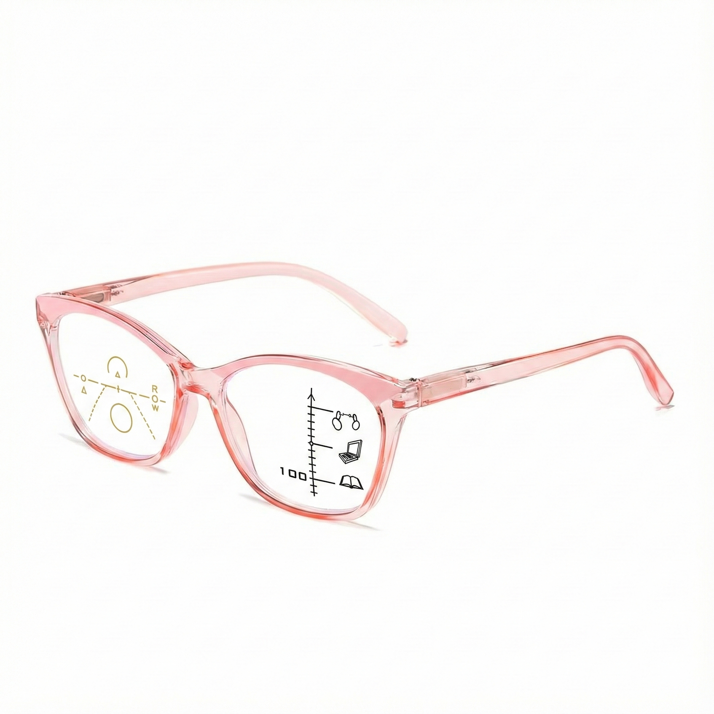ARTView Pink Designer Full Frame Cat Eye Progressive Glasses for Women with Blue Light Filter