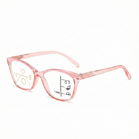 ARTView Pink Designer Full Frame Cat Eye Progressive Glasses for Women with Blue Light Filter