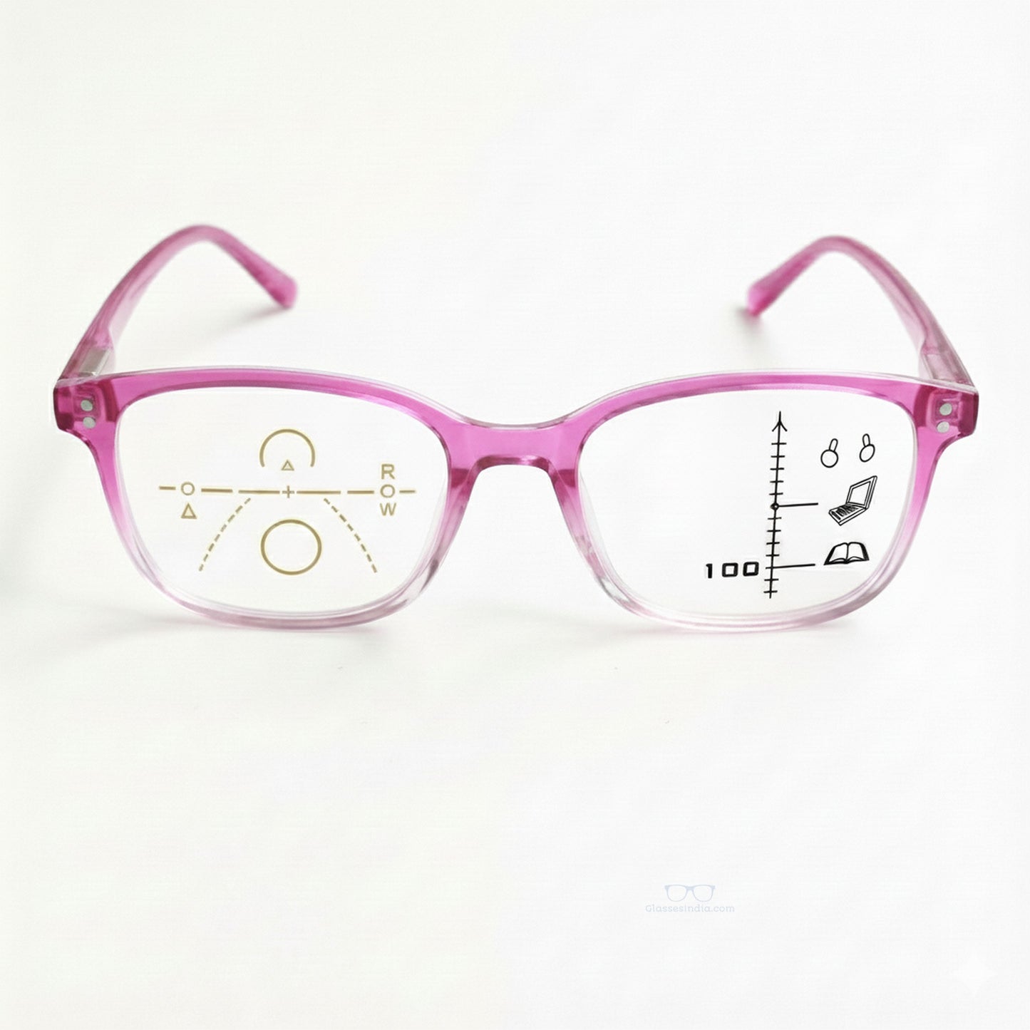 ARTView Transparent Pink Rectangle Progressive Multifocal Glasses with Blue Light Filter – Unisex