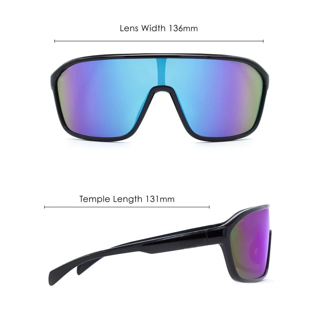 Black Polarized Sports Sunglasses Blue Mirror Lens