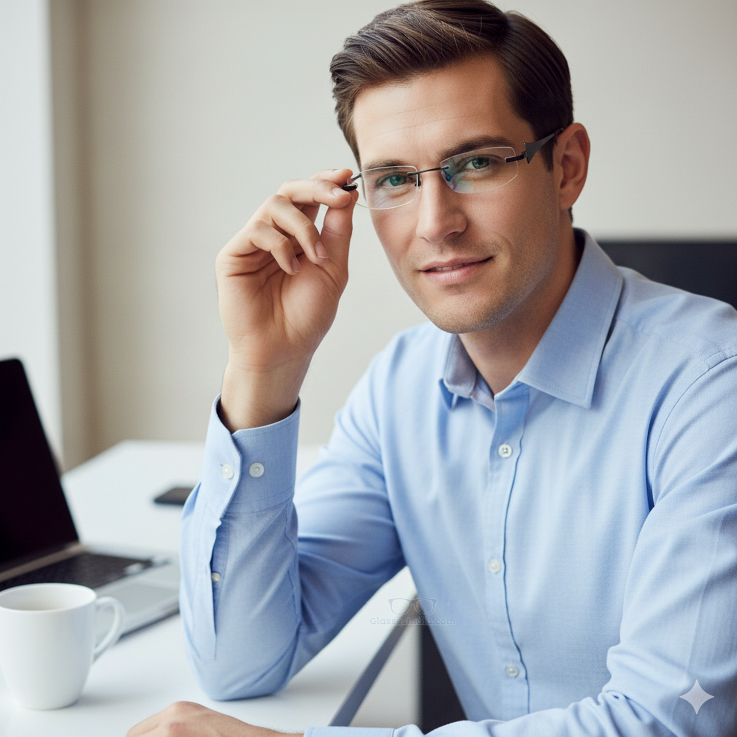 Black Rimless Computer Glasses with Anti Glare Coating CH8002BK