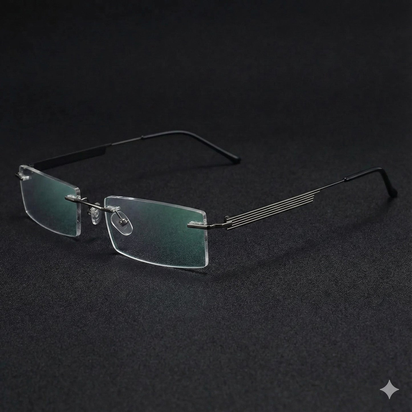 Grey Executive Rimless Glasses Frameless Glass Spectacles Frames with Anti Glare Coating Lens 6057GR