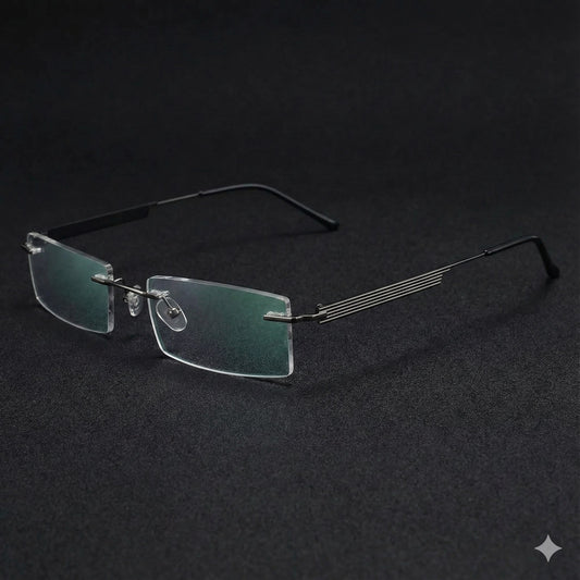 Grey Executive Rimless Glasses Frameless Glass Spectacles Frames with Anti Glare Coating Lens 6057GR