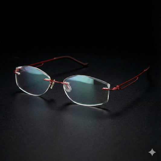 Premium Rimless Glasses in Wine Red – Model PR8005