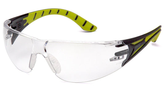 Pyramex Endeavor Plus Frameless Eyewear Safety Glass Clear Anti-Fog Lens Black/Green Frame