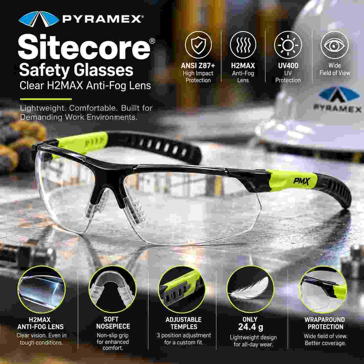 Pyramex Sitecore H2MAX anti-fog safety glasses application image 14