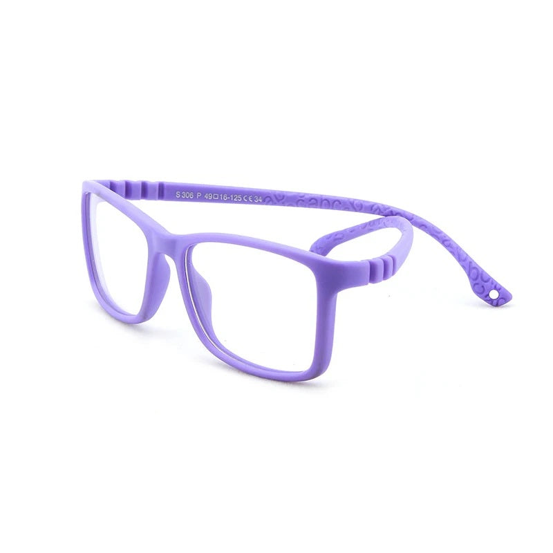 S306 purple flexible kids glasses front and side product view