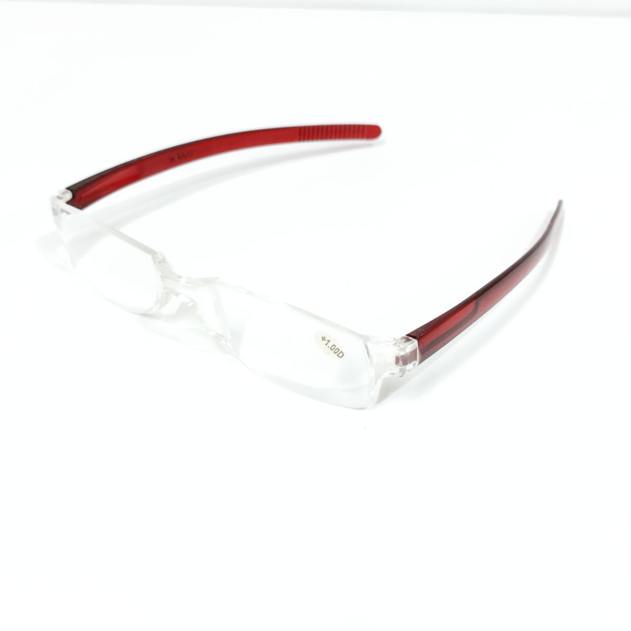 Stylish Rimless Reading Glasses with Red Frame - Power +1.00
