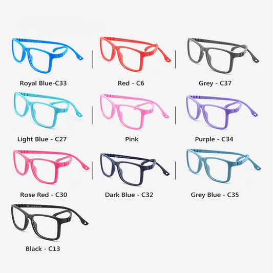 S306 flexible kids glasses colour options arranged in a product comparison view