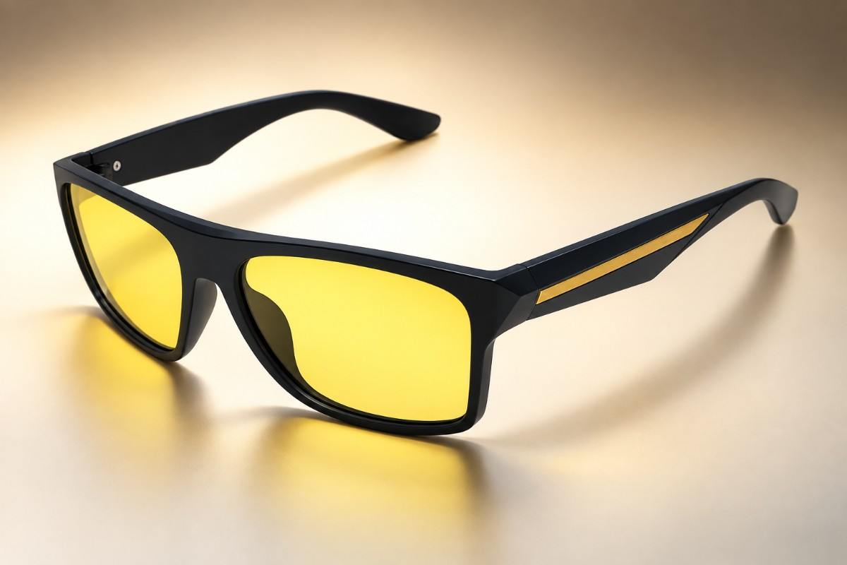 Black sporty sunglasses with yellow polarized lenses RV005