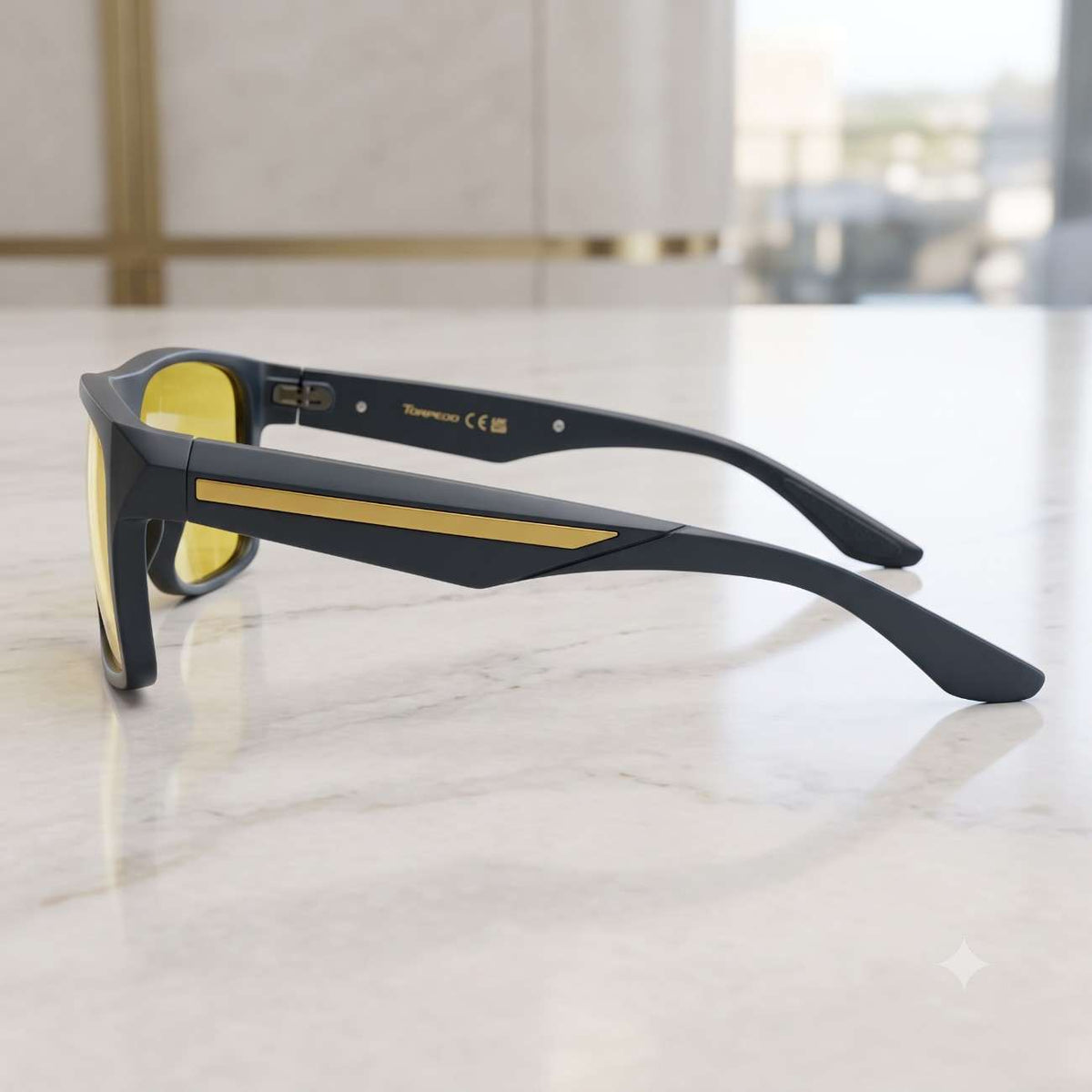 RV005 yellow polarized sunglasses side angle black frame