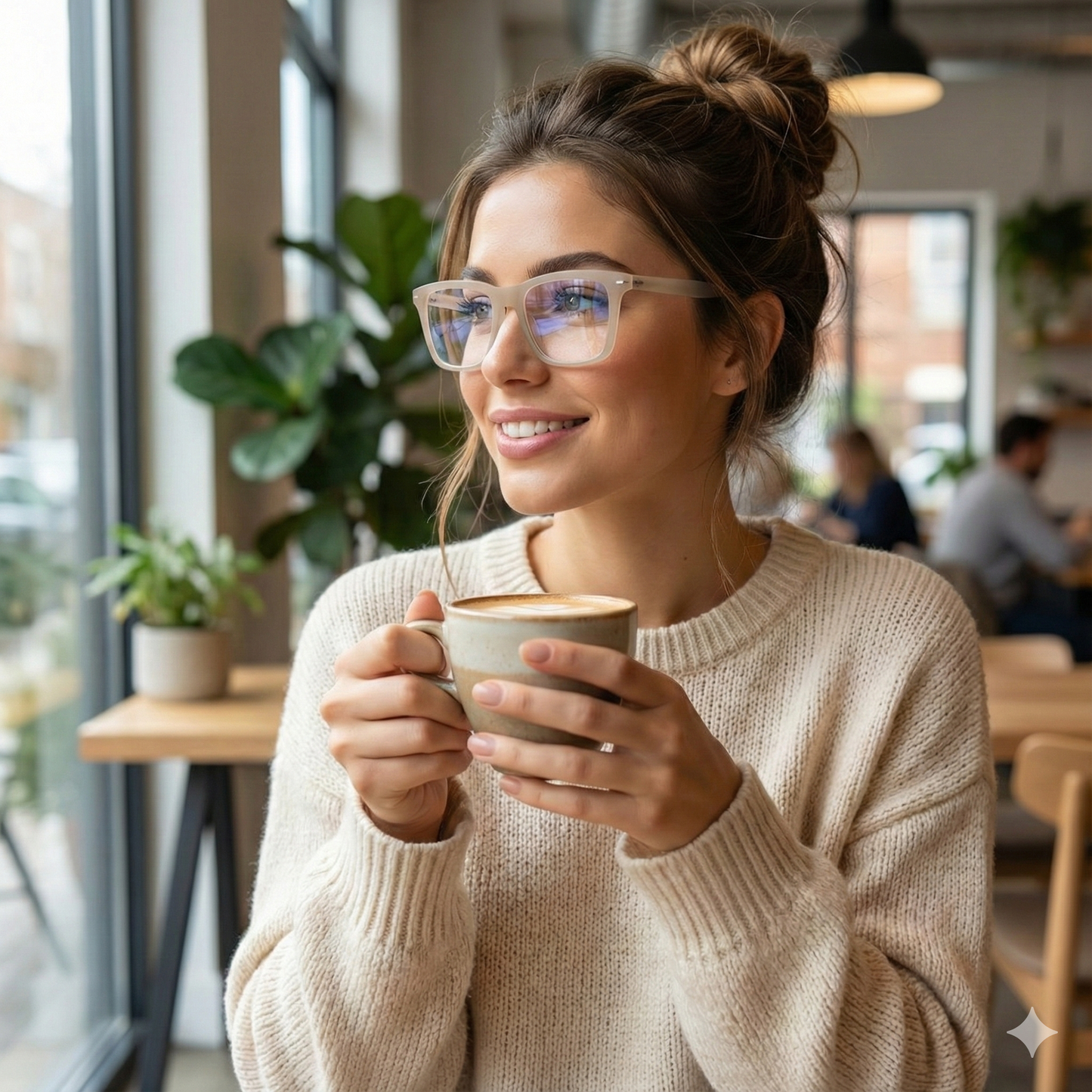 Cream Rectangle Eyeglasses – Lightweight Acetate Frame for Men & Women (50-20-145)