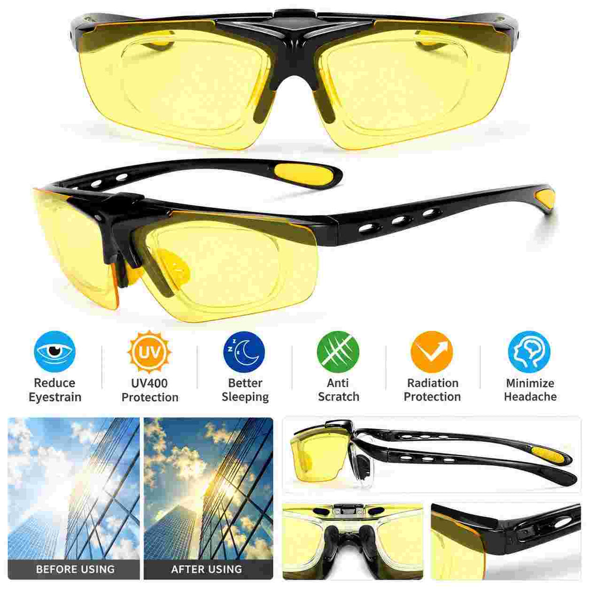 Yellow Flip-Up Sports Sunglasses with inner optical frame