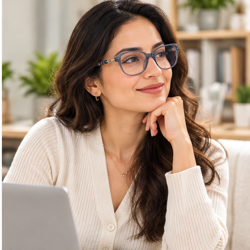 Zoe Miller ZMA 9086 blue grey acetate eyeglasses — additional studio or lifestyle gallery image 1