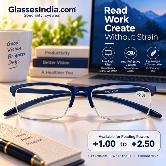 Blue light reading glasses for computer work – lifestyle banner, GlassesIndia.com