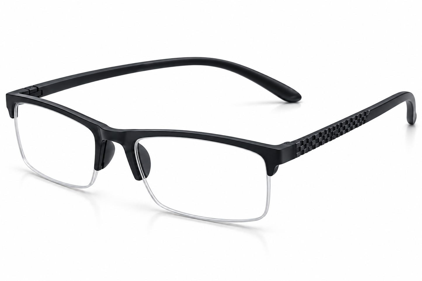 Black blue light reading glasses without power sticker
