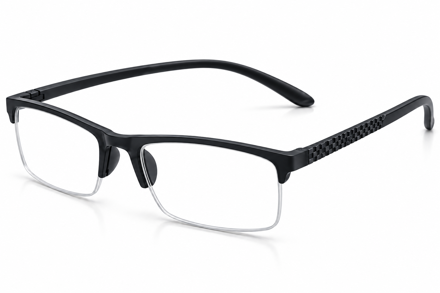 Black blue light reading glasses without power sticker