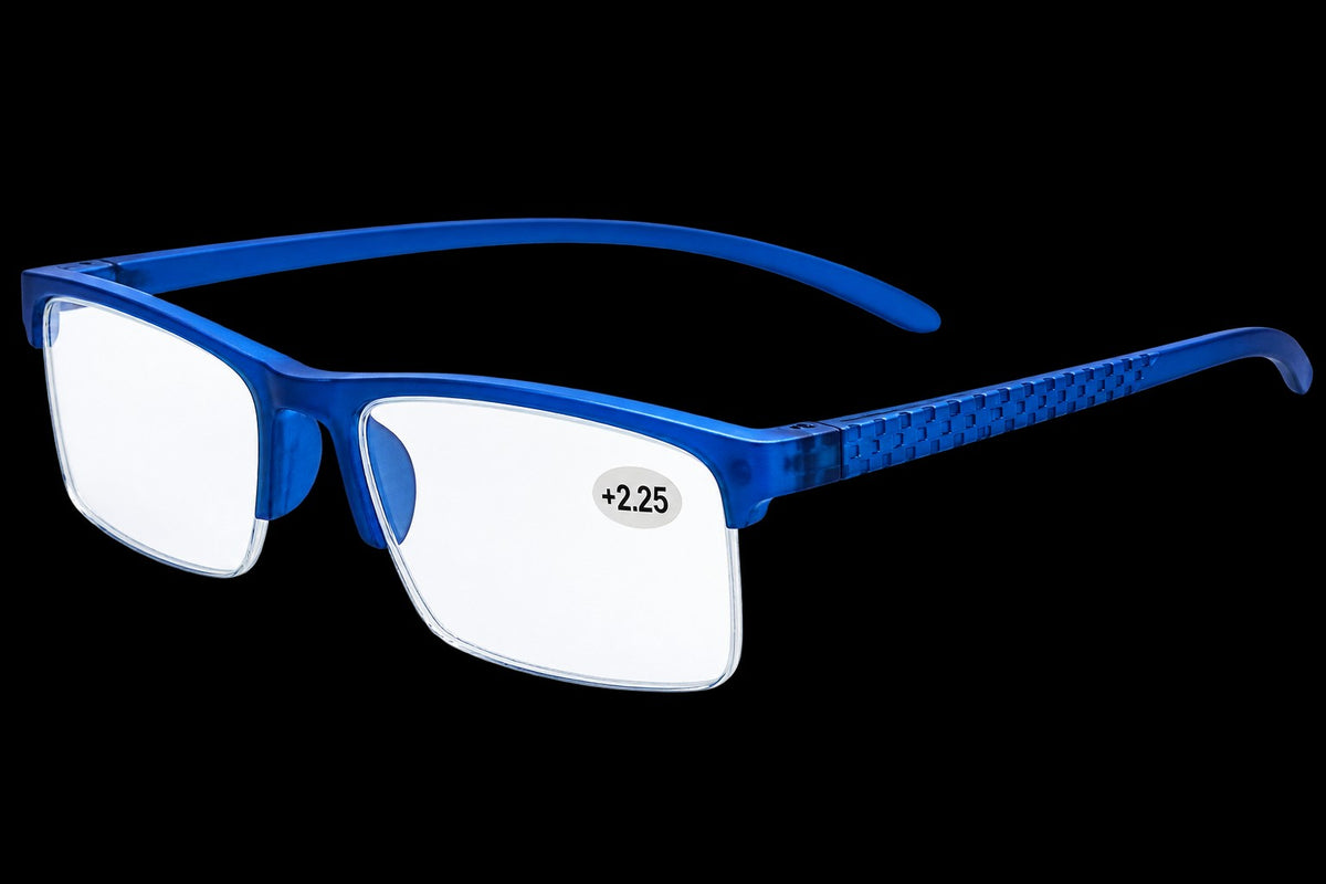 Blue light reading glasses blue frame – angled product view