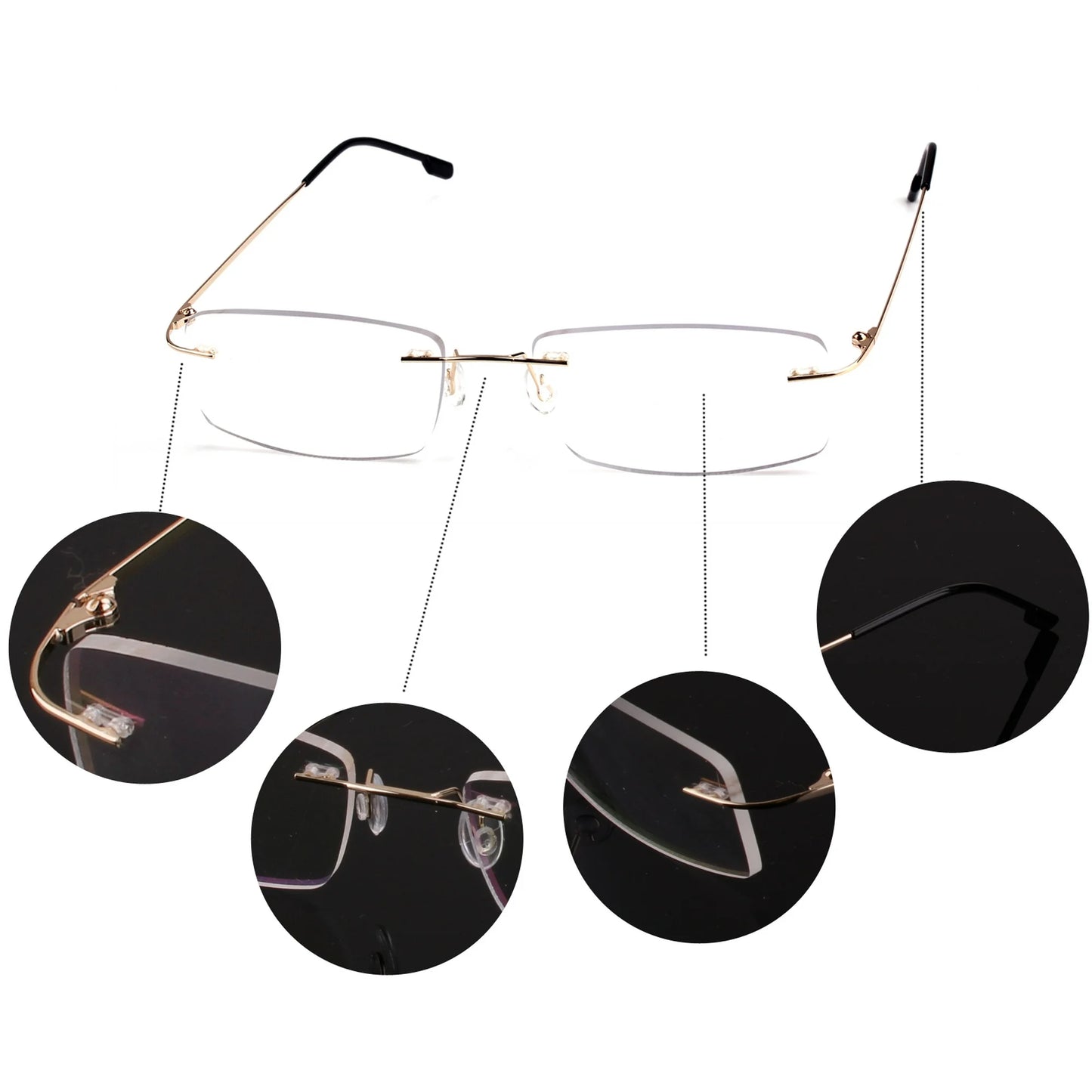 Gold Rimless Frameless Rectangle Reading Glasses For Men Women