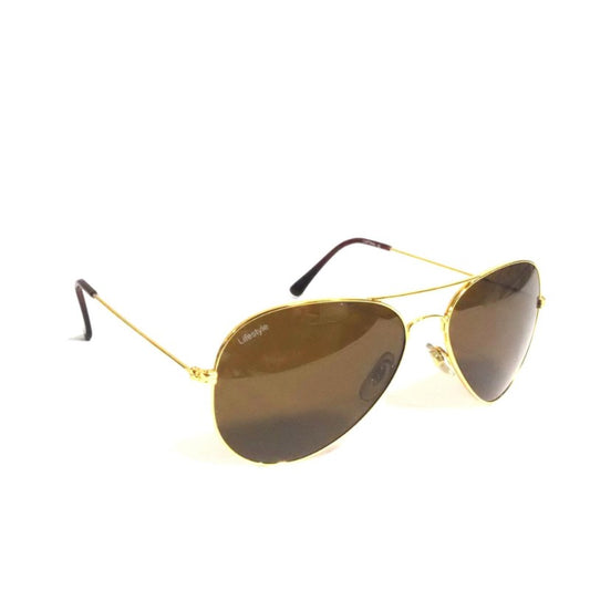 Classic Gold Frame Pilot Sunglasses with Brown Toughened Lenses – UV400 Protection