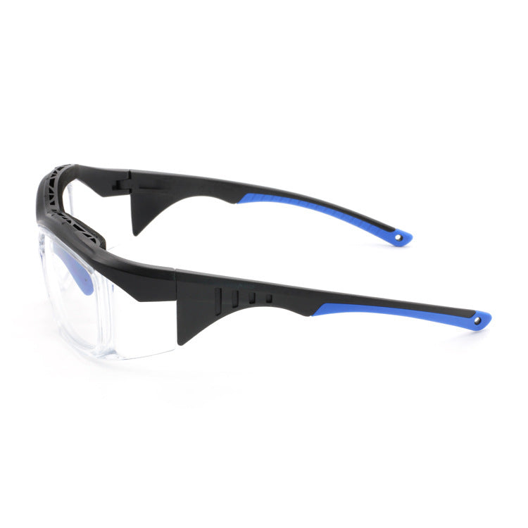 EYESafety ES007 blue side view showing protective temple and side shield coverage