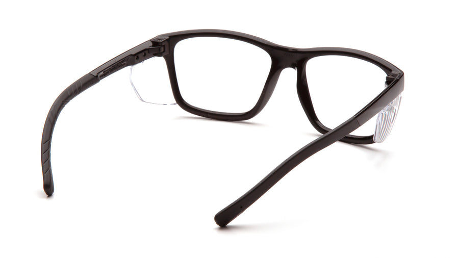 Pyramex Conaire dry eye protection glasses rear angle with clear side shields