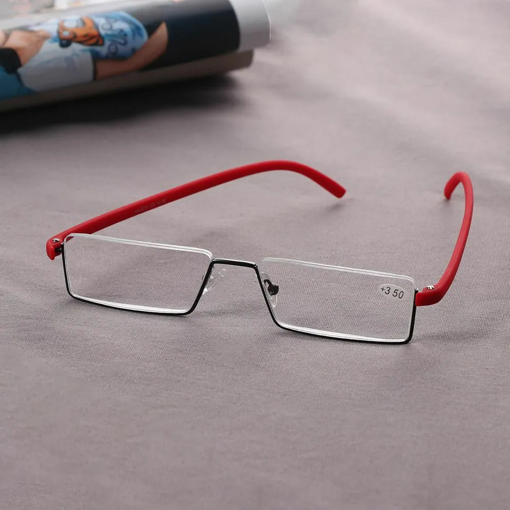 Portable Eyeglasses Semi Rimless Reading Glasses Half Frame with Case Reader